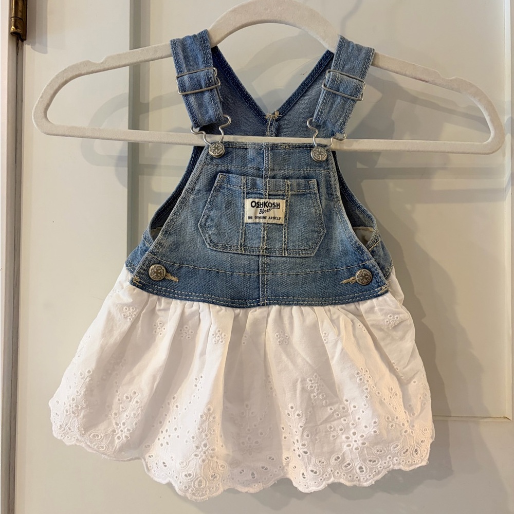 Oshkosh denim bib dress‎ with white eyelits siz 6month